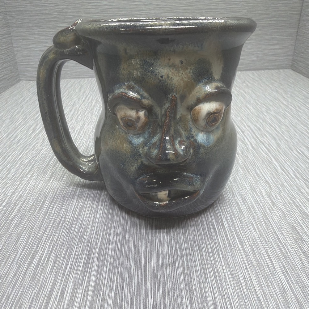 Face‎ Mug Studio Pottery Art Ceramic Sculptural Stoneware Handmade Brown Novelty